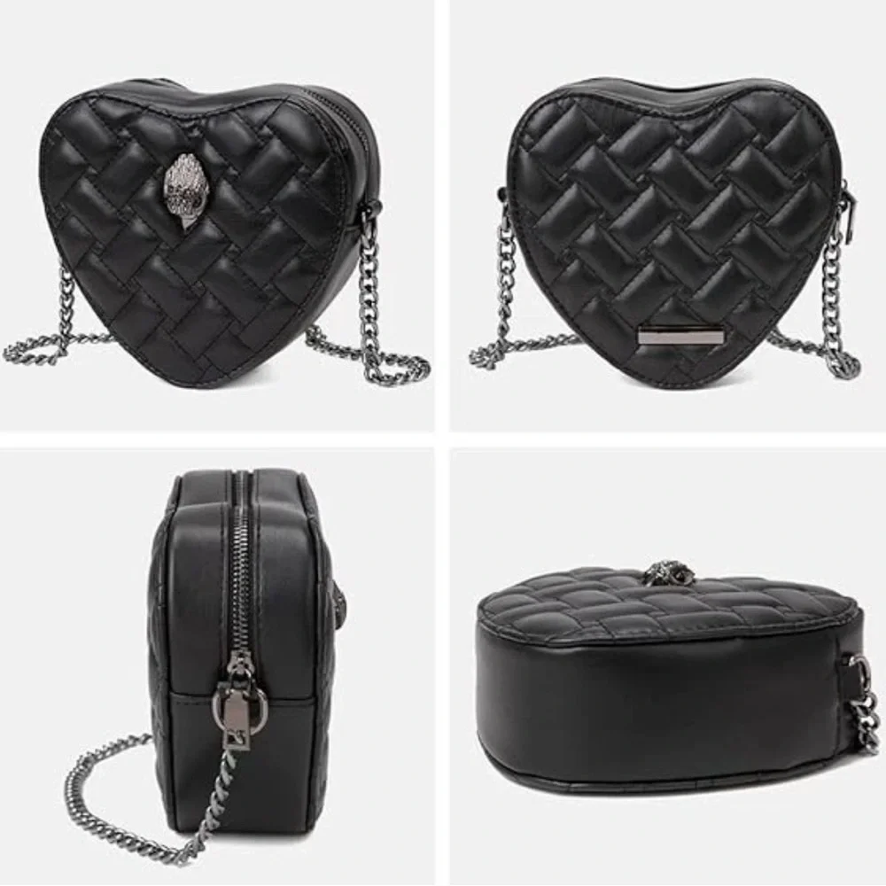 Kurt Geiger Black Quilted Heart Crossbody Bag - Picture 4 of 6